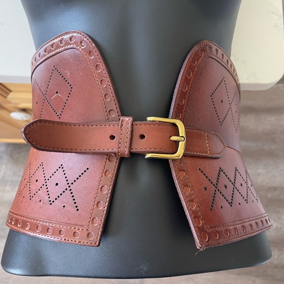 Banana Republic Accessories - Banana Republic Brown Leather Corset Belt with Gold Buckle